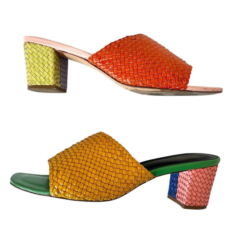 Charlotte Stone Lenu Kortman Mismatch Woven Leather Block Heel Mule Size 11 - Picture 8 of 9